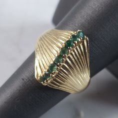 A Womens Vintage Estate 14k Gold Modernist Emerald Ring. The Ring Is A Size 8.0, And Weighs 6.7g. There Are About .16cts Of Emeralds. The Ring Makes A Beautiful Gift For That Someone Special. Any Questions, Please Ask. Be Sure To Check Out Some Of My Other Great Items Up For Sale. Thank You. Smaragd Ring, The Ring, Emerald Ring, New People, Womens Jewelry Rings, Rings Statement, Statement Rings, Jewelry Watches, Emerald