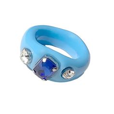 ✨ One size but best fits sizes 6/7/8 Blue Jeweled Rings For Gifts, Blue Jeweled Rings For Gift, Trendy Blue Party Ring, Trendy Blue Ring For Parties, Blue Open Crystal Ring, Indie Accessories, Shop Y2k, Butterfly Clothes, Moon Clothing