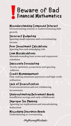 a poster with the words beware of bad financial maths on it's side