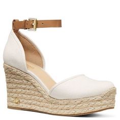 New Michael Kors Kendrick Espadrille Wedges Sandals Color: Light Cream Material: Canvas Heel: 3.75" Condition: New In Box Michael Kors White Leather Sandals, White Michael Kors Sandals For Spring, Michael Kors White Sandals For Spring, Michael Kors Platform Heels For Spring, Michael Kors Closed Toe Heels For Spring, Michael Kors Heels With Heel Strap For Summer, Michael Kors Ankle Strap Sandals For Summer, Michael Kors Summer Round Toe Heels, Michael Kors Round Toe Summer Heels