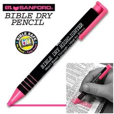 a pen that is yellow and black with the words bible dry pencil