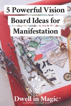 a red box filled with lots of different items and text that reads 5 powerful vision board ideas for manifestation