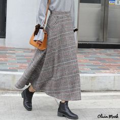 Olivia Mark - Womens Winter Skirts Collection | Featuring High-Waisted Midi Skirts, Umbrella Skirts, and Long Pencil Skirts Long Black Pencil Skirt, Skirts Fall, Long Skirt Winter, Long Plaid Skirt, Long A Line Skirt, Slim Fit Skirts, Long Pencil Skirt, Fashion Umbrella, Umbrella Skirt