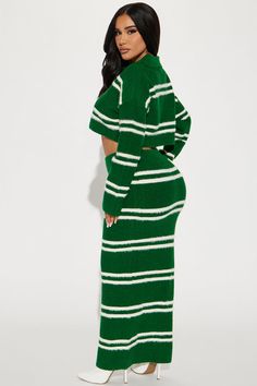 Making Plans Sweater Skirt Set - Green Styles For Curvy Women, Black White Sweater, Sweater Skirt Set, Plus Size Styles, Lookbook Inspiration, Plus Size Two Piece, White Sweater, Long Sleeve Maxi, Black White Fashion