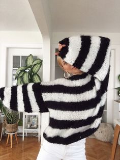 Hand Knitted Fluffy Mohair Sweater Stripe Wool Sweater Bridal | Etsy Black And White Striped Knit Sweater, Black And White Knitted Sweater, Oversized Cozy Acrylic Cropped Sweater, Oversized White Acrylic Sweater, White One Size Acrylic Sweater, Cozy Knitted Mohair Sweater, Cozy Mohair Knit Sweater, Cozy Mohair Sweater, Oversized Hand Knitted Black Sweater