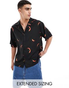 Shirts by ASOS DESIGN Your cart called, it wants this Chilli print Camp collar Button placket Short sleeves Oversized, boxy fit Casual Graphic Print Button-up Shirt, Casual Collared Patterned Tops, Casual Printed Button-up Shirt, Oversized Patterned Casual Tops, Casual Printed Tops With Camp Collar, Casual Patterned Printed Shirt, Casual Printed Top With Camp Collar, Casual Printed Patterned Shirt, Trendy Patterned Shirt With Relaxed Fit