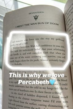 an open book with the words, this is why we love percabeth