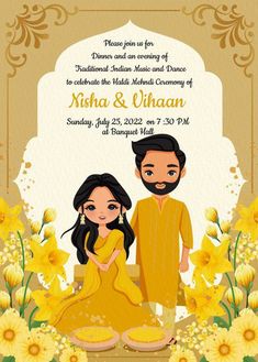 Haldi Invitation, Groom Illustration, Blank Wedding Invitation Templates, Cartoon Wedding Invitations, Caricature Wedding Invitations, Bride And Groom Cartoon, Hindu Wedding Invitation Cards, Digital Wedding Invitations Design, Wedding Couple Cartoon