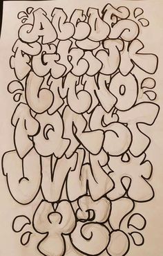 a drawing of some type of graffiti on white paper with black marker writing in the middle