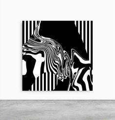 a black and white abstract painting on a wall