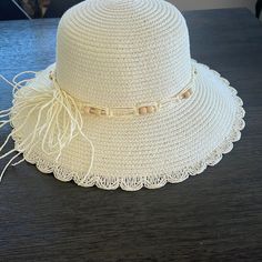 Never Worn Cute Straw Hatlight Cream Color. Bead And Straw Detail Casual Beaded Straw Hat For Spring, Beaded Sun Hat For Spring And Summer, Casual Beaded Hats For Spring, Beaded Wide Brim Straw Hat For Spring, Beaded Short Brim Hat For Spring, Bohemian Beaded Straw Hat For Spring, Beaded Fedora Straw Hat For Spring, Adjustable Beaded Straw Hat For Spring, Bohemian Beaded Sun Hat For Spring