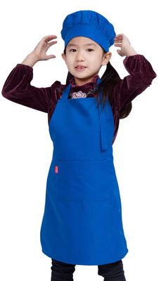 PRICES MAY VARY. Made from premium polyester fabric, which belongs to uniform cloth, free from harmful chemicals, safe for your kids, this sturdy child apron and chef hat set is machine washable, fade-proof, thick but soft, lightweight and comfortable. Small Size-19.7" x 17.7" (age 2-5 years), Large Size-23.6"x19.7" (age 6-12 years). With an adjustable neck strap and the chef hat, which hides an adjustable elastic band, this kids apron set can fit most toddlers, girls and boys. This blue childre Baking Painting, Kid Chef, Chef Hat, Linen Store, Bib Apron, Chef Apron, Chefs Hat, Kids Apron, The Chef