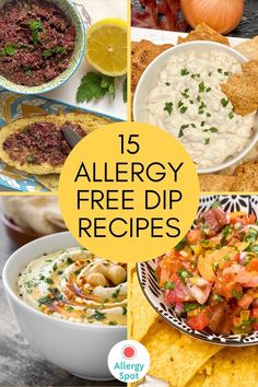 allergy free dips with text overlay that reads 15 allergy free dip recipes