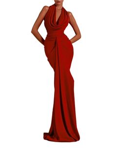 JULINA Red Maxi Bodycon Dress Red Halter Dress, Red Drapes, Cutout Gown, Maxi Bodycon Dress, Red Bodycon Dress, Bandage Dress Bodycon, Red Maxi, Long Bodycon Dress, Backless Design