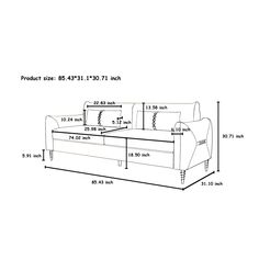 a drawing of a couch with measurements for it