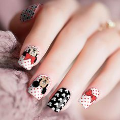 Nail Appliques, Disney Acrylic Nails, Minnie Mouse Nails, Nails Stickers, Festa Harry Potter, Square Nail Designs, Nail Polish Stickers, Nails Easy, Cute Nail Art Designs