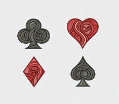 four different types of playing cards with hearts and spades in the shape of heart