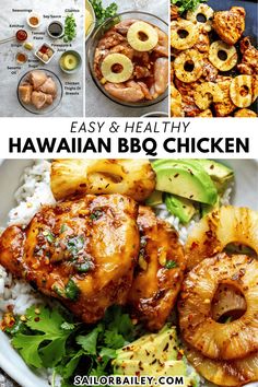 hawaiian bbq chicken with pineapples, avocado and other toppings