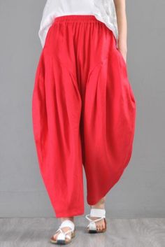 #red #harempants #linen #balloonpants White Harem Pants, Linen Harem Pants, Black Harem Pants, Elephant Pants, Harem Jumpsuits, Drop Crotch Pants, Balloon Pants, Harem Pants Women, Hippie Pants