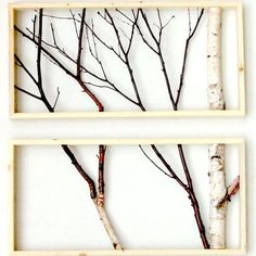 two wooden frames with branches in them