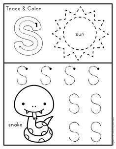 trace and color worksheet for letter s