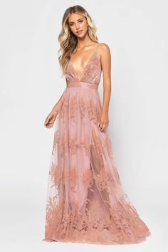 Wine Maxi Dress - Lace Overlay Dress - Red Plunging Dress Blush Maxi Dress, Under Your Spell, Pink Maxi, Blush Dresses, Gowns Of Elegance, Lace Overlay