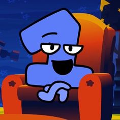 a cartoon character is sitting in a chair