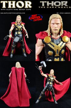 the thor action figure is shown in three different poses