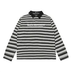 Retro Movement Striped Long Sleeve T-shirt - h0neybear Casual Collared T-shirt With Contrast Stripes, Trendy Black Top With Collared Neckline, Cotton Tops With Vertical Stripes For Fall, Fall Streetwear Top With Contrast Stripes, Casual Streetwear Tops With Collared Neckline, Casual Streetwear Top With Collared Neckline, Casual Collared Streetwear Top, Striped Long Sleeve Tops For Streetwear, Striped Long Sleeve Shirt For Streetwear