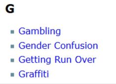 the words gambling, gender confusion, getting run over graffit and gambling on a white background