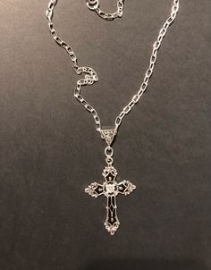 Large tibetan silver cross on chunky chain with black enamel insert  24in long cross s 2.5in x 1.5in silver plated chain and a lobster claw fastening clasp Luxury Silver Chain Cross Necklace, Ethereal Jewelry, Silver Cross Necklace, Edgy Jewelry, Body Jewelry Piercing, Jewelry Accessories Ideas, Funky Jewelry, Jewelry Lookbook, Gothic Jewelry