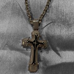 Men’s Cross Necklace With Black Accent Chain Link 22 Inch Chain Stainless Steel Crab Clasp Never Worn Cross 2 Inches Black Cross Chain Necklace Gift, Black Cross Chain Necklace As Gift, Gift Black Cross Chain Necklace, Black Metal Cross Chain Necklace, Black Cross Necklace With Chain As Gift, Gift Black Cross Necklace With Chain, Black Metal Cross Necklace With Adjustable Chain, Black Cross Pendant Jewelry With Silver Chain, Mens Cross Necklace