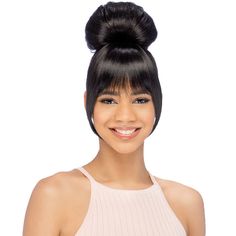 Vivica A Fox Synthetic Bang N Bun - BPB DIEGO COLOR SHOWN: 1BMATERIAL: Synthetic TYPE: Hairpiece (Bang+Bun) LENGTH: ShortHEAT SAFE: Yes - Safe Up To 356°-392°F DESCRIPTION: HIGH VOLUM SHELL BUN WITH FRINDGED BANG &SIDE POINTS Bang And Bun New Futura FIber Fanned Out Top Knot Trend Perfect For Anyone Similar Style Seen On The Red Carpet Twisted Bangs, Grey Hair Pieces, Fast Hair, Twist Bun, Balayage Color, Remy Hair Weave, Fast Hairstyles, 360 Lace Wig, Human Braiding Hair