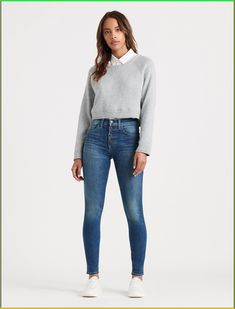 Find LUCKY BRAND High Rise Bridgette Skinny Jean on Editorialist. Inspired by authentic vintage styles, the High-Rise Bridgette Skinny jean is flattering on a variety of body types. The high rise creates a smooth silhouette, and a clean, skinny leg provides just the right amount of edge.High-rise, slim fit with a skinny leg. Medium wash denim. Button fly closure. Rise - 10 inches, Leg opening - 10 inches (Size 27). Sculpt-ed jeans are crafted from Sculpt Stretch Denim, a fabric formulated to lift and compress while enhancing curves and allowing for effortless movement. Available in a smooth, clean wash for a polished look, or authentic washes for a vintage feel. Jeans For Petite, Jeans For Petite Women, 3d Pose, Jean Genie, Office Casual Outfit, Hiking Outfits, Trendy Denim, Denim Looks