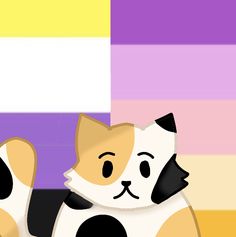 a cartoon cat sitting in front of a colorful background