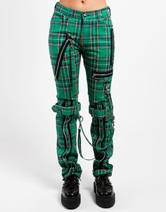 TRIPP NYC - BONDAGE PANT GREEN PLAID Green Plaid Pants, Skull Pants, Grunge Pants, Tripp Pants, Lace Jeans, Strap Pants, Tie Dye Jeans, Green Cargo Pants, Classic Pants