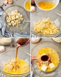 process shots showing how to make oatmeal in a bowl with eggs and butter