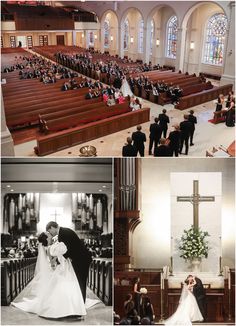 the wedding ceremony is being held in an old church