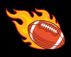 an american football on fire with the ball in the middle and flames around it's edges