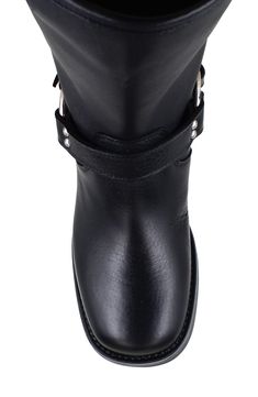 Silvertone hardware adds a punk edge to this faux-leather moto bootie shaped with a squared-off round toe and low stacked heel. 2" heel; 1/2" platform 10" shaft; 12" calf circumference Leather upper, lining and sole Made in Italy Punk Leather Moto Boots With Reinforced Toe, Edgy Leather Moto Boots With Snip Toe, Edgy Leather Boots With Leather Footbed, Fall Calf Leather Moto Boots With Reinforced Heel, Western Style Calf Leather Moto Boots For Fall, Edgy Boots With Stacked Heel, Black Calf Leather Boots With Rivets, Fall Calf Leather Moto Boots With Snip Toe, Black Western Moto Boots With Rivets