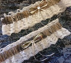 Hunting Camo Camouflage Realtree Wedding Garter Belt Set w/ Ivory Lace      Deer Elk Camo Wedding Garters, Fall Country Wedding, Camo Wedding Cakes, Hunting Wedding, Wedding Cake Display, Camo Wedding, Hunting Camo, Personalized Ribbon, Wedding Garters