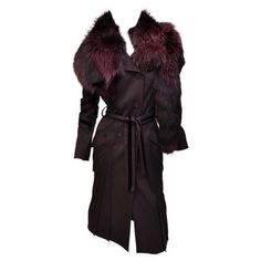 Tom Ford for Gucci coat with fox fur, F/W 2004 64% Silk, 20% Cotton,14% Wool, 2% Polyester Velvet details Fully lined Size: IT - 38 - US 2/4 The fox fur collar is removable Finished with belt Due to restrictions, this coat cannot be shipped internationally Condition Excellent Black Shearling Coat, Tom Ford For Gucci, Tom Ford Designer, Tom Ford Gucci, Coat Check, Gucci Coat, Fox Coat, Purple Coat, Vintage Coats