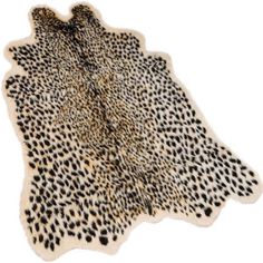 a white and black animal print rug with spots on it's back end,