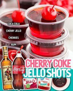 Cherry Coke Jello Shots Cherry Coke Jello Shots, Cherry Coke Jello, Coke Jello, Cherry Jello Shots, Rum Jello Shots, Coca Cola Cherry, Christmas Jello Shots