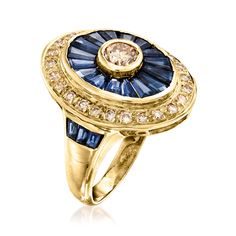 Ross-Simons - C. 1980 Vintage 2.20ct t. w. Sapphire, .70ct t. w. Diamond Ring Size 6. C. 1980. This fanciful ring from our Estate collection will guarantee you leave a striking presence anywhere you go! Features a bold oval of 2.20 ct. t. w. tapered baguette sapphires illuminated by .70 ct. t. w. round diamonds scintillating inside and along the outer edge. Crafted in 14kt yellow gold. 3/4" wide. Diamond and sapphire ring. Exclusive, one-of-a-kind Estate Jewelry. Sapphire birthstones are the perfect gift for September birthdays. Diamond And Sapphire Ring, Jewelry Sapphire, Sapphire Birthstone, Vintage Sapphire, Fine Jewelery, Yellow Gold Jewelry, Estate Jewelry, Baguette, Sapphire Ring