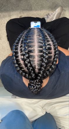 Four corn row braids straight back dark black hair into bun Corn Rolls Braids, Corn Roll Hair Styles, Paint Ideas 2023, Aesthetic Hair Color, Four Braids, Braided Cornrows, Corn Braids, Four Braid, Braids For Men