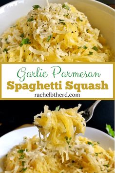 garlic parmesan spaghetti is served in a white bowl