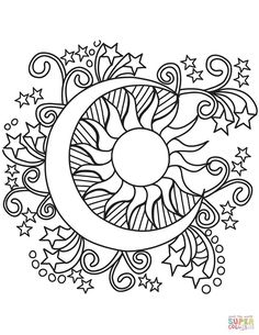 the letter c is decorated with stars and swirls in this coloring book page for adults