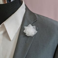 Organza Rose Lapel Pin / Men's Flower Lapel Pin/ Wedding | Etsy White Flower Pins For Wedding, White Flower-shaped Wedding Pins, White Flower Lapel Pin For Formal Occasions, White Handmade Flowers Lapel Pin For Wedding, White Wedding Lapel Pin With Handmade Flowers, White Flower Decorated Brooches For Formal Occasions, White Brooches With Flower Decoration For Formal Occasions, Formal White Brooches With Flower Decoration, White Flower Decoration Brooches For Formal Occasion