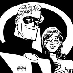 black and white drawing of two people dressed as batman and robin wayne